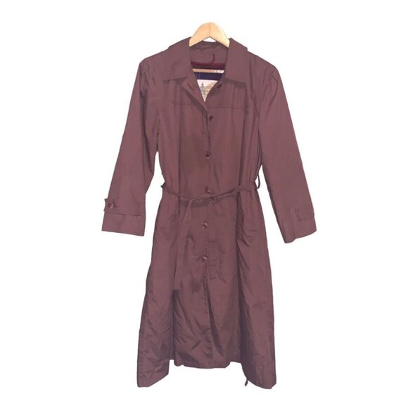 London Fog Brown Button Down Wool Blend Lined Trench Coat Belted Jacket 10 pet - Picture 1 of 11